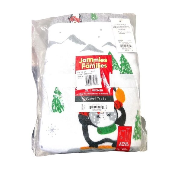 SOLD Cuddl Duds Womens Gray Penguin Snow Queen Knit Pockets Pajama 2 Pc Set Sz - Picture 5 of 11